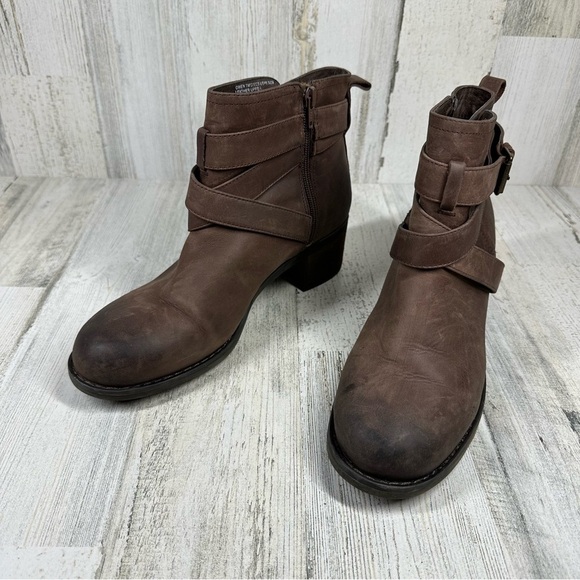 Tara M. Brown Leather Ankle Boots with Leather Straps Buckle Detail #1167 - Picture 3 of 11